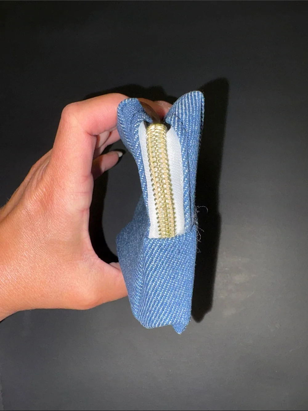 Designer Inspired Light Blue Denim Toiletry Pouch with Star Zip Pull